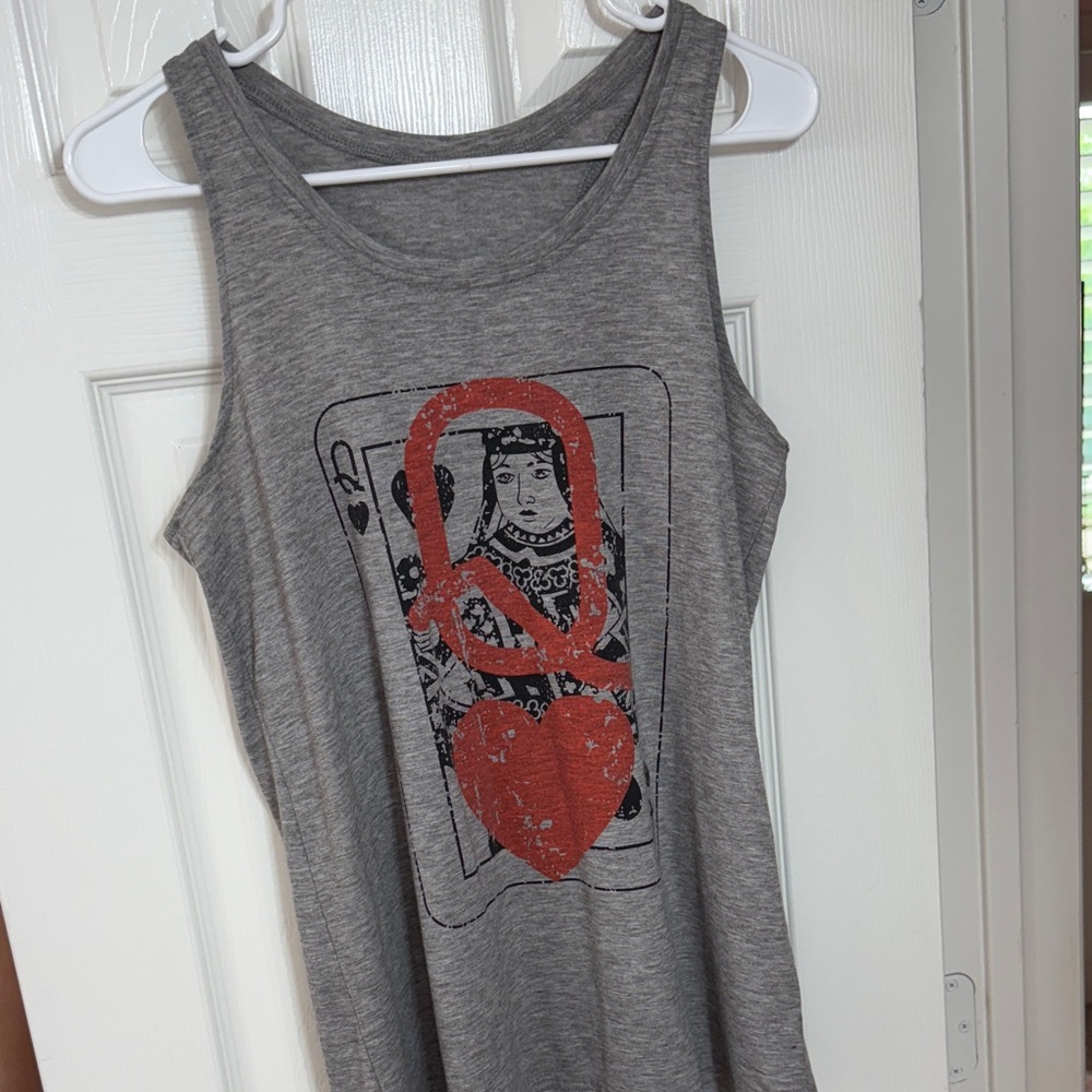 Gray Tank Top with Red Queen of Hearts Design